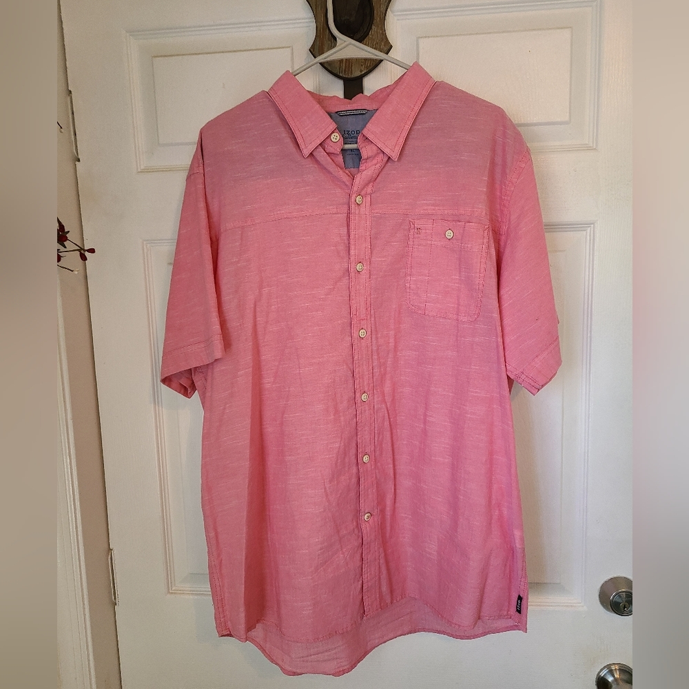 (603) Izod Saltwater Men's Relaxed Short Sleeve Shirt, Size: XL Color: Pink